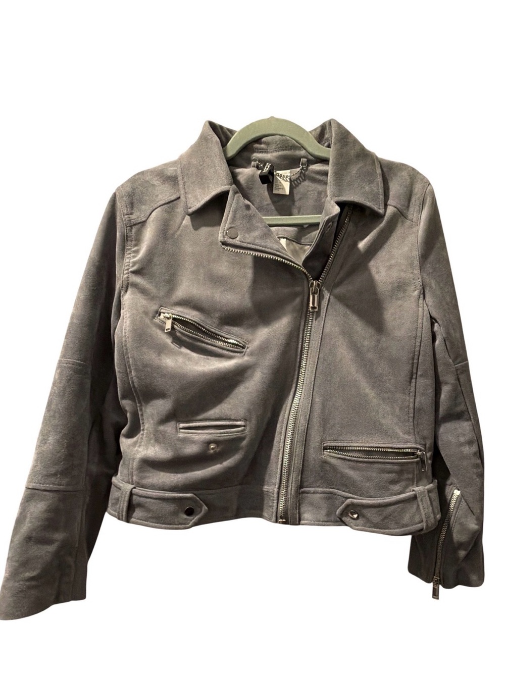 Suede Moto Jacket - Blue-Gray